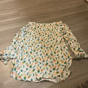 Olivaceous Womens White Green Fruit Long Sleeve Tunic Blouse Top Size Small